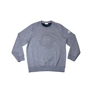 Moncler Mens Embroidered Logo Crewneck Sweatshirt Grey XXL Made in Italy